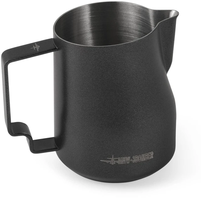 Main image of MHW-3BOMBER Milk Frothing Pitcher 12oz Milk Frother Cup Espresso Steaming Pitcher Stainless Steel Milk Frother Cup Barista Latte Art Round Spout Milk Jug, Black P6007MB-OS