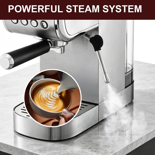 Alt view image 4 of 6 - Milaroma Espresso machine 20 Bar, Espresso Maker with Powerful Steam Milk Frother, Stainless Steel Coffee Machine with Fast Heating System for Latte, Cappuccino