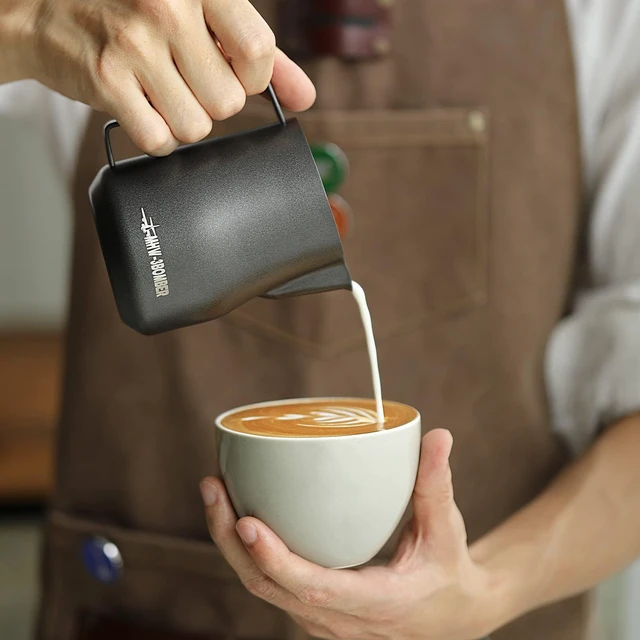 Alt view image 2 of 7 - MHW-3BOMBER Milk Frothing Pitcher 12oz Milk Frother Cup Espresso Steaming Pitcher Stainless Steel Milk Frother Cup Barista Latte Art Round Spout Milk Jug, Black P6007MB-OS
