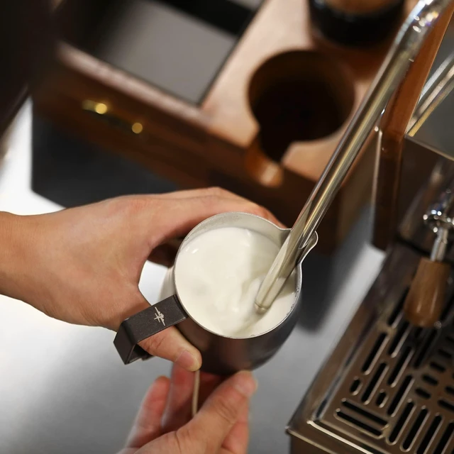 Alt view image 5 of 7 - MHW-3BOMBER Milk Frothing Pitcher 12oz Milk Frother Cup Espresso Steaming Pitcher Stainless Steel Milk Frother Cup Barista Latte Art Round Spout Milk Jug, Black P6007MB-OS