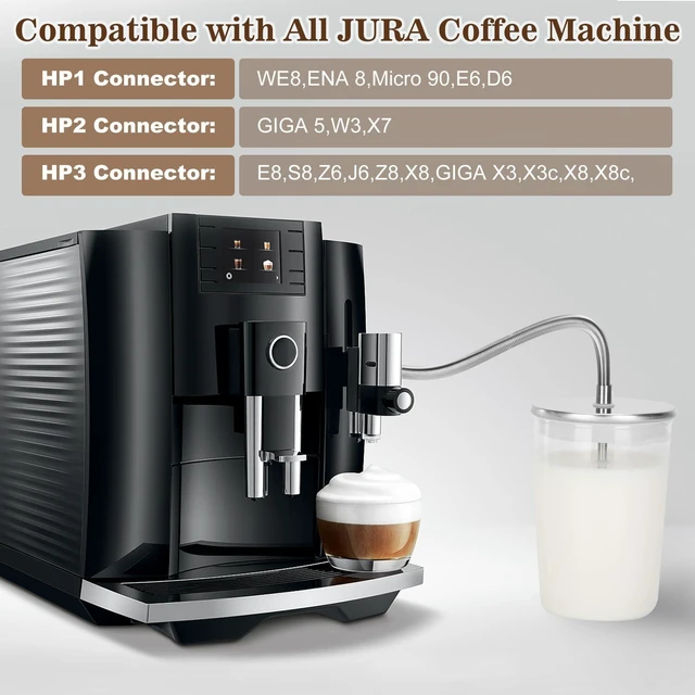 Alt view image 7 of 7 - Glass Milk Container for Jura & Stainless Steel Milk Pipe Casing with HP3 Adapter, Compatible with Jura Coffee Machine Models: Z8, Z6, J6, S8, S80, E8, GIGA X8cG2 / X8G2/X3cG2 / X3G2, X8, X10, WE8