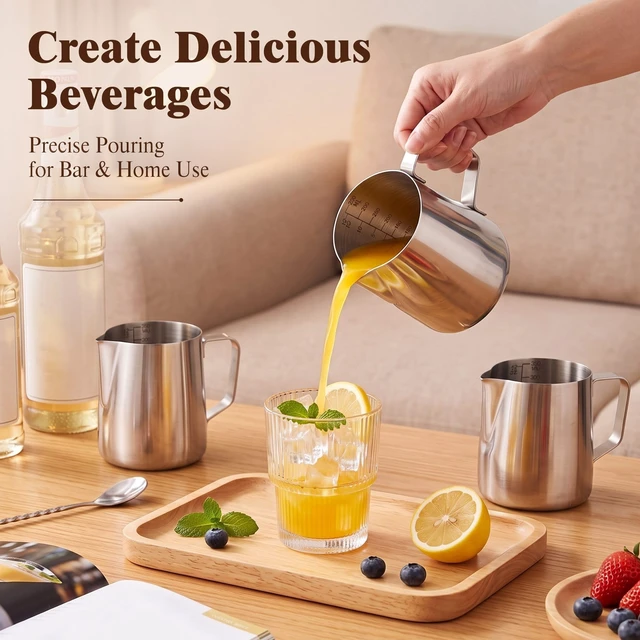Alt view image 4 of 6 - Honeydak 15 Pcs Milk Frothing Pitcher 304 Stainless Steel Steaming Pitchers for Coffee Bar Cappuccino Barista Tools Milk Jug Steamer Frother Cup, 12 oz, Silver