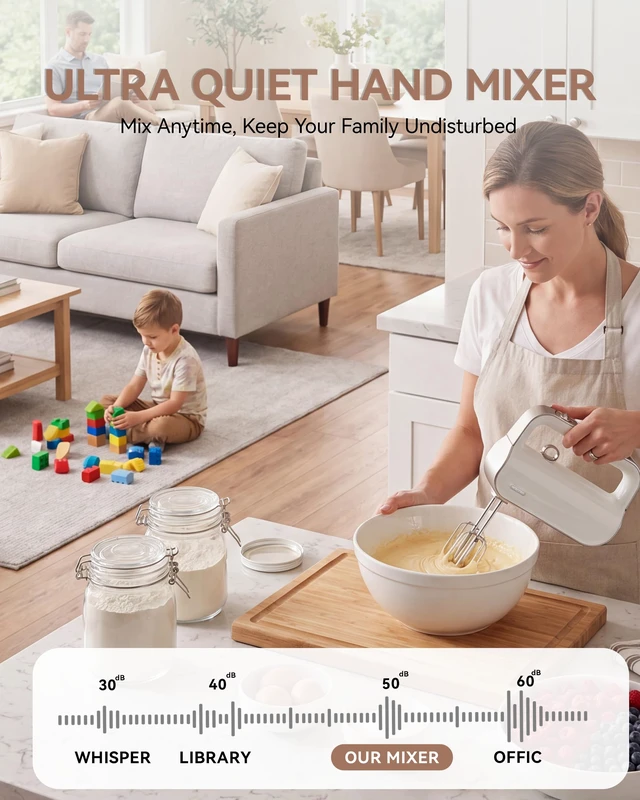 Alt view image 5 of 5 - Hand Mixer Electric Handheld, 950W Peak Powerful, UL Certified for Safety | Hand Held Mixer, Turbo for Baking, 6-Piece 304 Food-Grade Steel, 2 Dough Hooks + 2 Beaters + Whisk + Milk Frother