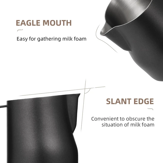 Alt view image 4 of 7 - MHW-3BOMBER Milk Frothing Pitcher 12oz Milk Frother Cup Espresso Steaming Pitcher Stainless Steel Milk Frother Cup Barista Latte Art Round Spout Milk Jug, Black P6007MB-OS