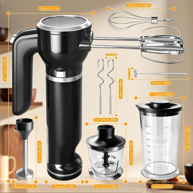 Alt view image 2 of 7 - Showvigor Handmixer Electric Handheld, 6-in-1 Multifunctional Handheld Immersion Blender Bundle and Whisk, Milk Frother, Food Chopper