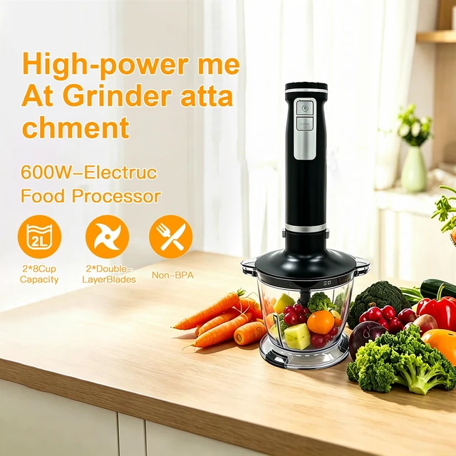 Alt view image 6 of 7 - Showvigor Handmixer Electric Handheld, 6-in-1 Multifunctional Handheld Immersion Blender Bundle and Whisk, Milk Frother, Food Chopper