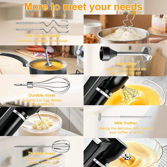 Alt view image 7 of 7 - Showvigor Handmixer Electric Handheld, 6-in-1 Multifunctional Handheld Immersion Blender Bundle and Whisk, Milk Frother, Food Chopper