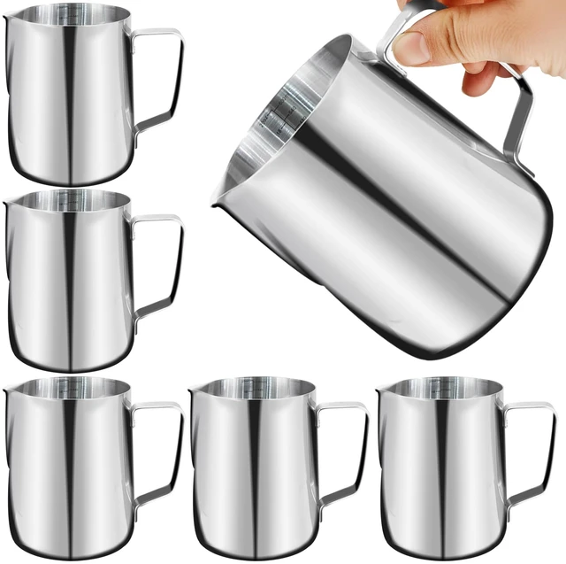 Main image of 6 Pack Milk Frothing Pitcher Stainless Steel 20 oz Espresso Steaming Pitchers with Handle Milk Frother Cup for Kitchen Coffee Bar Latte Art Hot Chocolate