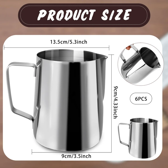 Alt view image 2 of 7 - 6 Pack Milk Frothing Pitcher Stainless Steel 20 oz Espresso Steaming Pitchers with Handle Milk Frother Cup for Kitchen Coffee Bar Latte Art Hot Chocolate