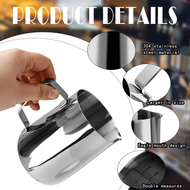 Alt view image 3 of 7 - 6 Pack Milk Frothing Pitcher Stainless Steel 20 oz Espresso Steaming Pitchers with Handle Milk Frother Cup for Kitchen Coffee Bar Latte Art Hot Chocolate