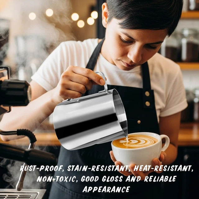 Alt view image 4 of 7 - 6 Pack Milk Frothing Pitcher Stainless Steel 20 oz Espresso Steaming Pitchers with Handle Milk Frother Cup for Kitchen Coffee Bar Latte Art Hot Chocolate