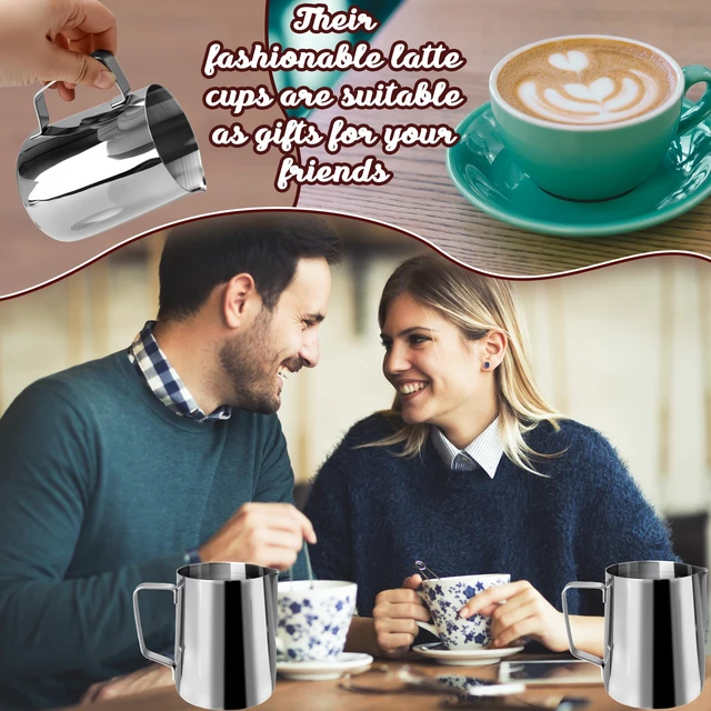 Alt view image 6 of 7 - 6 Pack Milk Frothing Pitcher Stainless Steel 20 oz Espresso Steaming Pitchers with Handle Milk Frother Cup for Kitchen Coffee Bar Latte Art Hot Chocolate