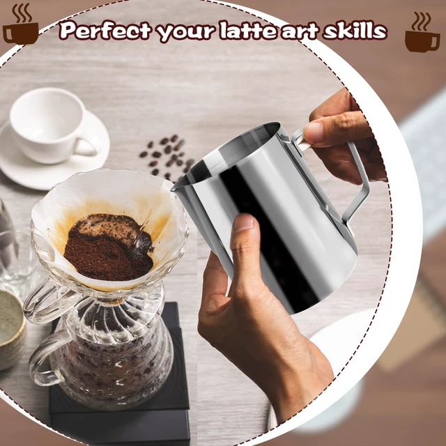 Alt view image 7 of 7 - 6 Pack Milk Frothing Pitcher Stainless Steel 20 oz Espresso Steaming Pitchers with Handle Milk Frother Cup for Kitchen Coffee Bar Latte Art Hot Chocolate