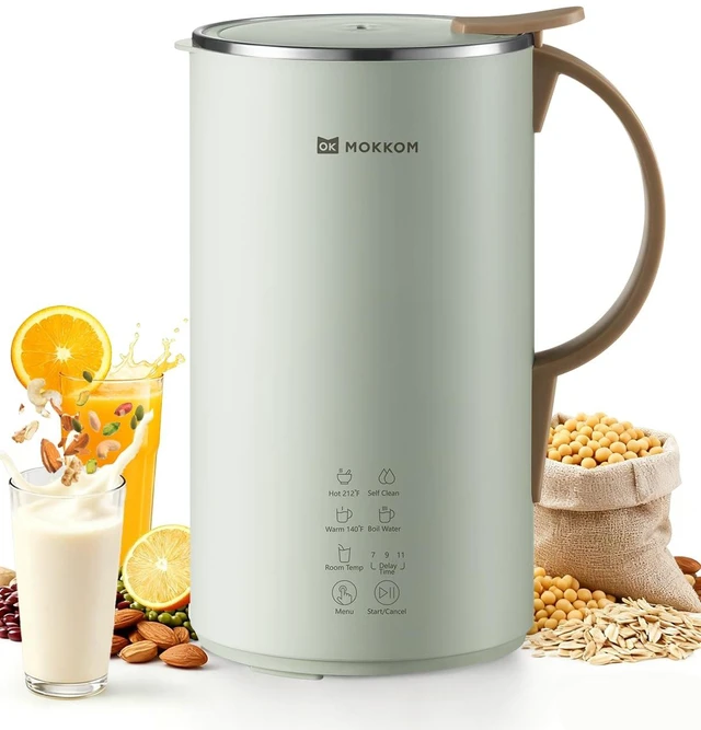 Main image of MOKKOM Nut Milk Maker, Automatic Almond Milk Machine for Homemade Plant-Based Beverages, Oats, Soy, Dairy Free, 20 oz With Delay Start/Keep Warm/Self-Clean/Boiling, Cardamom Green