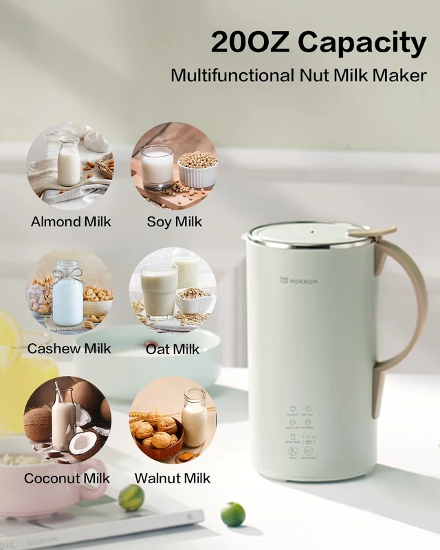 Alt view image 2 of 7 - MOKKOM Nut Milk Maker, Automatic Almond Milk Machine for Homemade Plant-Based Beverages, Oats, Soy, Dairy Free, 20 oz With Delay Start/Keep Warm/Self-Clean/Boiling, Cardamom Green