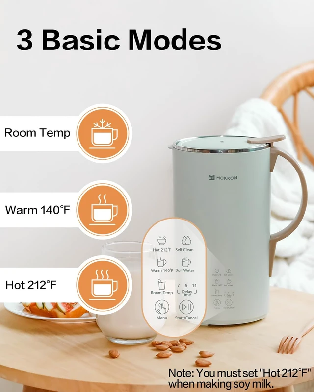 Alt view image 3 of 7 - MOKKOM Nut Milk Maker, Automatic Almond Milk Machine for Homemade Plant-Based Beverages, Oats, Soy, Dairy Free, 20 oz With Delay Start/Keep Warm/Self-Clean/Boiling, Cardamom Green