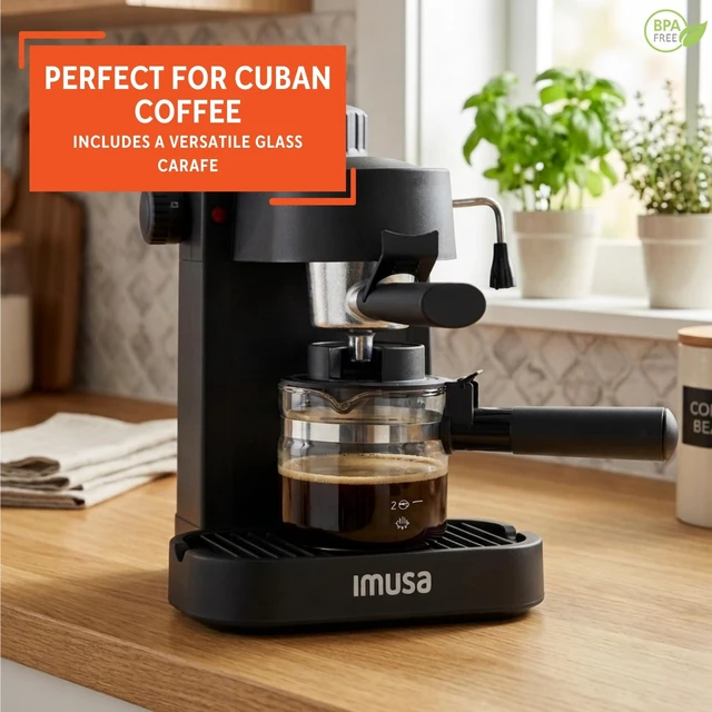 Alt view image 3 of 7 - IMUSA 4 Cup Electric Espresso Cappuccino Coffee Maker, Black | Matte Finish, Milk Frother for Creamy Foam, Cappuccino and Latte Preparation, Perfect for Home Baristas