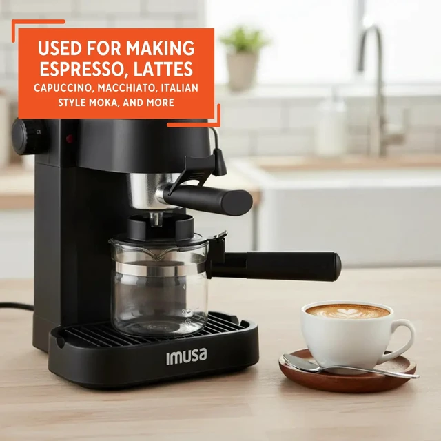 Alt view image 6 of 7 - IMUSA 4 Cup Electric Espresso Cappuccino Coffee Maker, Black | Matte Finish, Milk Frother for Creamy Foam, Cappuccino and Latte Preparation, Perfect for Home Baristas