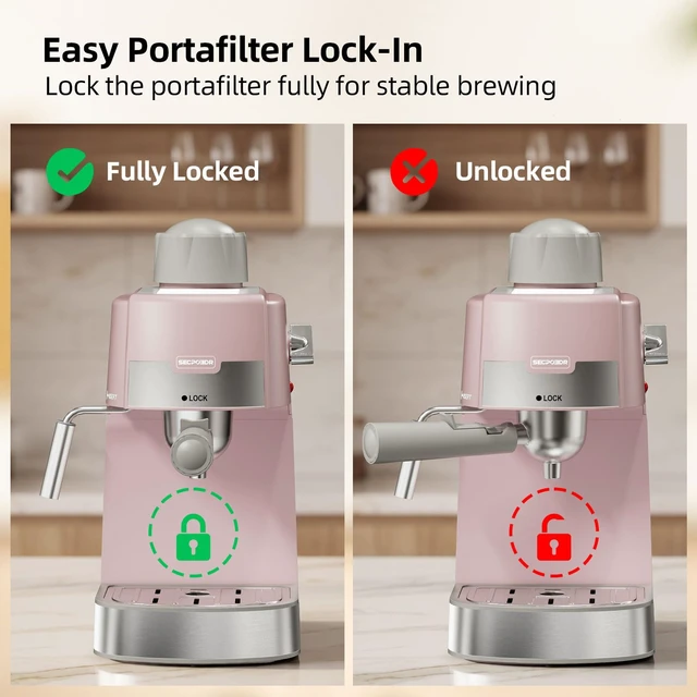 Alt view image 5 of 7 - SECPOEDR 3.5Bar Espreeso Machine 4-Cup Compact Coffee Maker 800W Pink | Beginner-friendly Espresso Maker with Milk Frother, Fast Brewing, Easy Operation for Home Espresso, Latte and Cappuccino