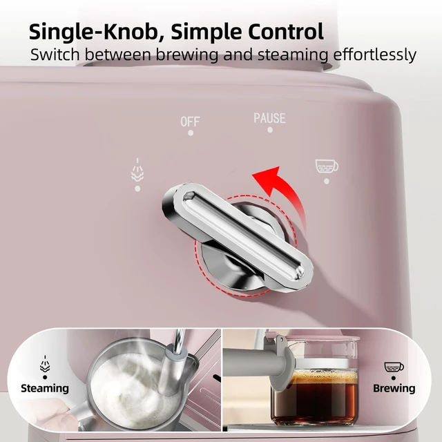 Alt view image 7 of 7 - SECPOEDR 3.5Bar Espreeso Machine 4-Cup Compact Coffee Maker 800W Pink | Beginner-friendly Espresso Maker with Milk Frother, Fast Brewing, Easy Operation for Home Espresso, Latte and Cappuccino