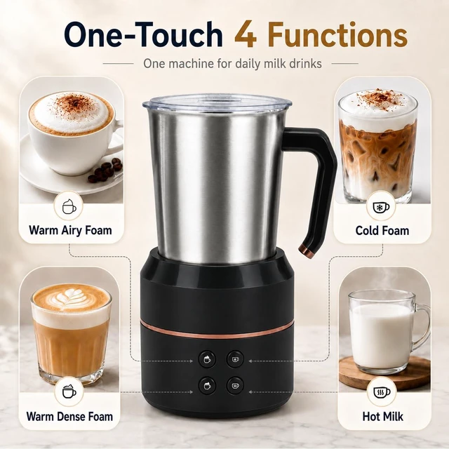 Alt view image 3 of 6 - Automatic Milk Frother and Warmer with Removable Jug, 4-in-1, Black | 4 modes, 500ml/16.9oz removable jug, and a spout for latte art. The jug can go in the dishwasher for easy cleaning after use.