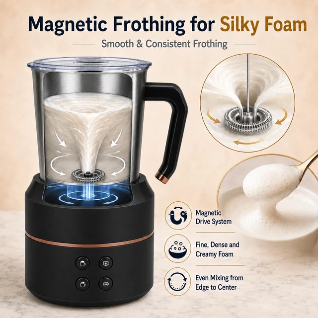 Alt view image 2 of 6 - Automatic Milk Frother and Warmer with Removable Jug, 4-in-1, Black | 4 modes, 500ml/16.9oz removable jug, and a spout for latte art. The jug can go in the dishwasher for easy cleaning after use.