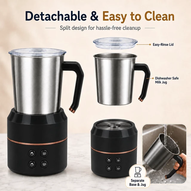 Alt view image 5 of 6 - Automatic Milk Frother and Warmer with Removable Jug, 4-in-1, Black | 4 modes, 500ml/16.9oz removable jug, and a spout for latte art. The jug can go in the dishwasher for easy cleaning after use.
