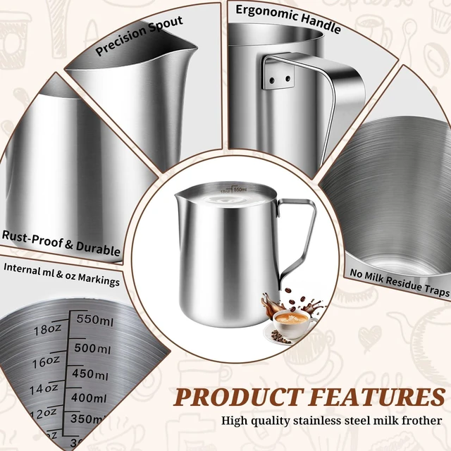 Alt view image 4 of 7 - VAKUKK Milk Forther Cup for Coffee Cappuccino Latte Art(6,550ml/18 oz) | Precision Spout,Easy Pour, Comfortable Handle,Easy Grip,Lightweight,Portable,Shatterproof,Durable