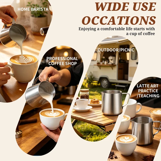 Alt view image 7 of 7 - VAKUKK Milk Forther Cup for Coffee Cappuccino Latte Art(6,550ml/18 oz) | Precision Spout,Easy Pour, Comfortable Handle,Easy Grip,Lightweight,Portable,Shatterproof,Durable