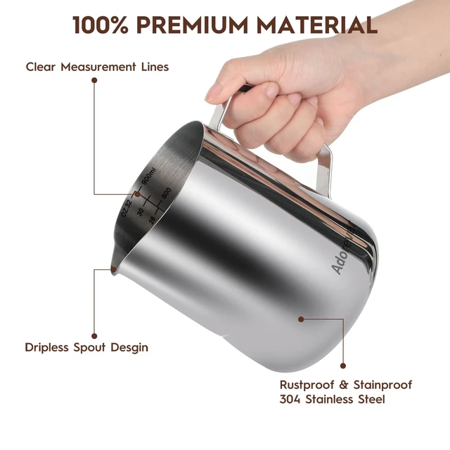 Alt view image 3 of 7 - Milk Frothing Pitcher, 32oz Steaming Pitcher Stainless Steel Espresso Machine Accessories for Coffee Bar, Cappuccino Barista Tools Milk Jug Steamer Frother Cup with Decorating Latte Art Pen