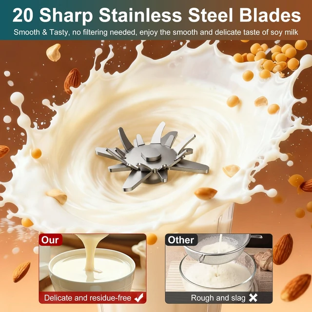 Alt view image 6 of 7 - 8 in 1 Nut Milk Maker Machine, 40oz Soy Milk Maker Blender, Homemade Soy Milk, Oat Milk, Almond Milk, Juice, Plant Based and Non Dairy Beverages, 12H Delay Start | Keep Warm | Self Cleaning, White