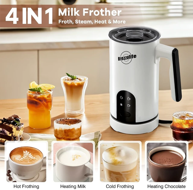 Alt view image 2 of 7 - 4-in-1 Electric Milk Frother Foam Maker for Latte, Cappuccino, Coffee Lover | 11.8oz Quiet One-Touch Operation Electric Milk Steamer 120s Fast Frothing for Hot/Cold Froth, Morning Coffee Routine