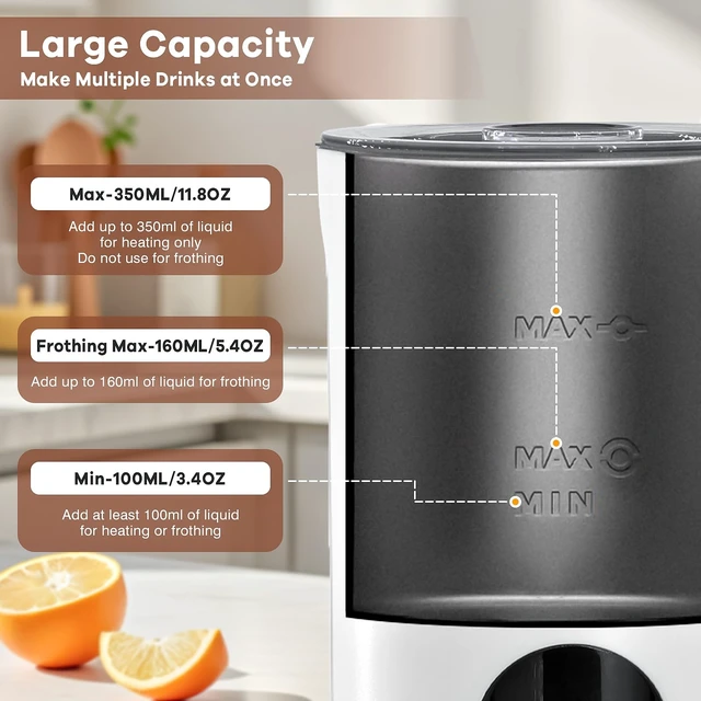 Alt view image 6 of 7 - 4-in-1 Electric Milk Frother Foam Maker for Latte, Cappuccino, Coffee Lover | 11.8oz Quiet One-Touch Operation Electric Milk Steamer 120s Fast Frothing for Hot/Cold Froth, Morning Coffee Routine