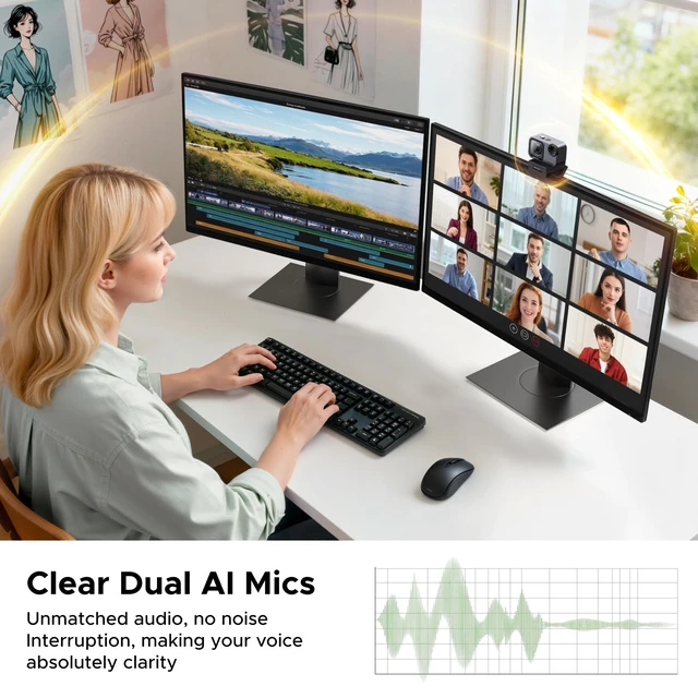 Alt view image 6 of 7 - UGREEN FineCam Pro 2K Webcam with Auto Focus for PC/Mac | 1080P@60Hz, 1/2.55" Sensor, AI Noise-Canceling Mic, Face AE, Gesture Control, Zoom, Teams, OBS, Switch 2, Privacy Cover