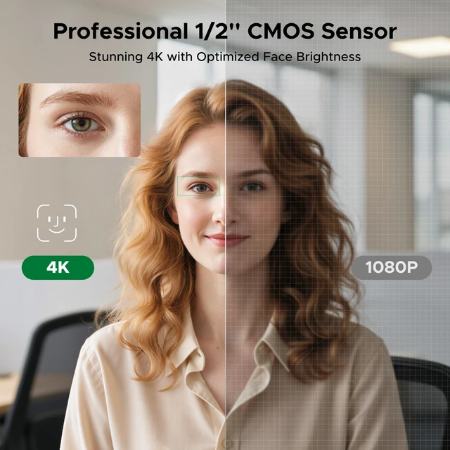 Alt view image 2 of 7 - UGREEN FineCam Pro 4K Webcam with 1/2" Sensor for PC/Mac | AI Noise-Canceling Mic, Gesture Control, Face AE, PDAF, for Streaming, Conference, OBS Zoom, Switch 2, Privacy Cover & Tripod