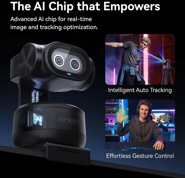 Alt view image 3 of 7 - EMEET PIXY Dual-Camera PTZ Camera 2K, AI Tracking, PDAF&AI Autofocus 0.2s | 1/2.55'' Sony Sensor, 3 Mics, Presets, Gesture Control, 2K Webcam for Streaming and OBS/Twitch/Switch 2 Compatible