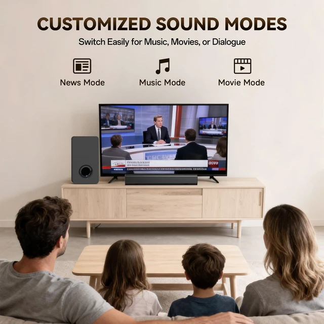 Alt view image 5 of 7 - Sound Bar Speakers Bluetooth Wireless, TV Speakers Sound Bar Subwoofer, Home Theater Surround Sound Bar HDMI(ARC) Optical AUX USB 2.1ch Home Audio Sound System TV PC Gaming Wall Mount 3EQ, Black