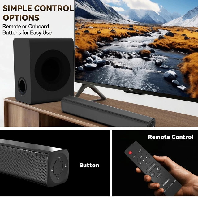 Alt view image 7 of 7 - Sound Bar Speakers Bluetooth Wireless, TV Speakers Sound Bar Subwoofer, Home Theater Surround Sound Bar HDMI(ARC) Optical AUX USB 2.1ch Home Audio Sound System TV PC Gaming Wall Mount 3EQ, Black