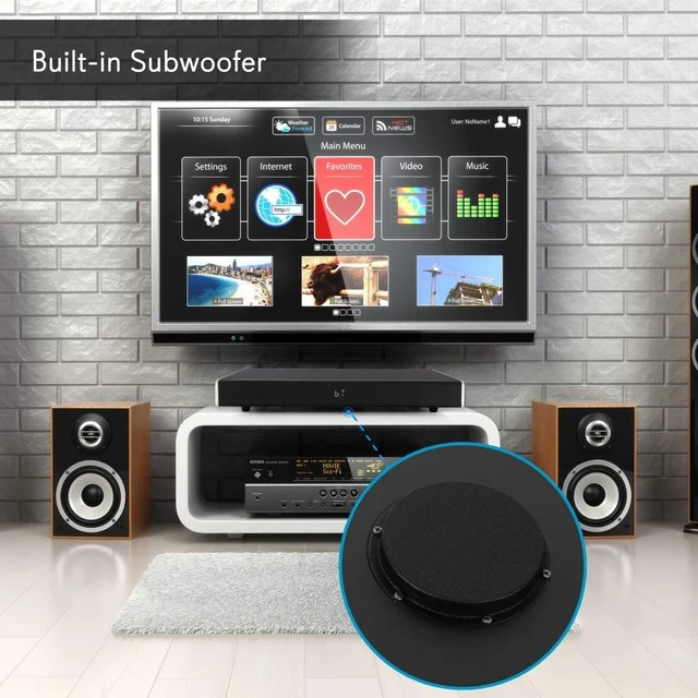 Alt view image 2 of 7 - Pyle Surround Sound TV Sound Bar - Bluetooth Compatible Wireless Soundbar for TV w/Built-in Subwoofer Speaker - Television Sound Bar System w/LCD/Digital Optical Audio/RCA/AUX/USB - PSBV820BT, Black