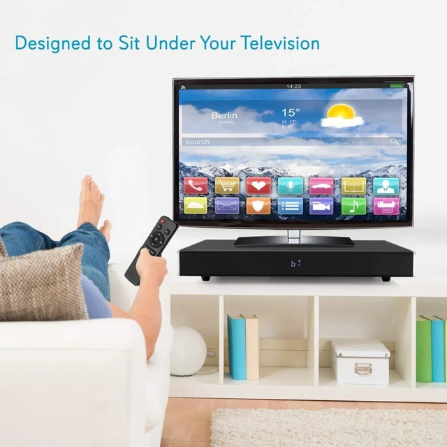 Alt view image 3 of 7 - Pyle Surround Sound TV Sound Bar - Bluetooth Compatible Wireless Soundbar for TV w/Built-in Subwoofer Speaker - Television Sound Bar System w/LCD/Digital Optical Audio/RCA/AUX/USB - PSBV820BT, Black