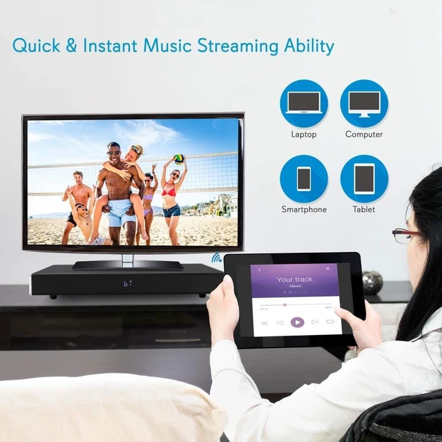 Alt view image 4 of 7 - Pyle Surround Sound TV Sound Bar - Bluetooth Compatible Wireless Soundbar for TV w/Built-in Subwoofer Speaker - Television Sound Bar System w/LCD/Digital Optical Audio/RCA/AUX/USB - PSBV820BT, Black