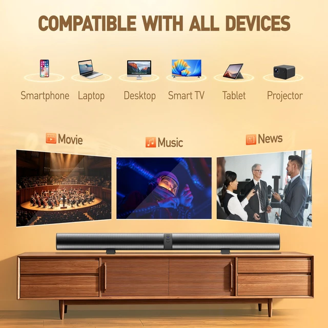 Alt view image 4 of 6 - HANMOCAO Smart TV Soundbar, 2-in-1 Detachable Wireless Soundbar, 120W, Hi-Fi Sound, Bluetooth 5.3 / Optical/AUX/USB, 4 Magnetic Speakers, Compatible with TV/PC/Phone/FM, Home Theater Audio