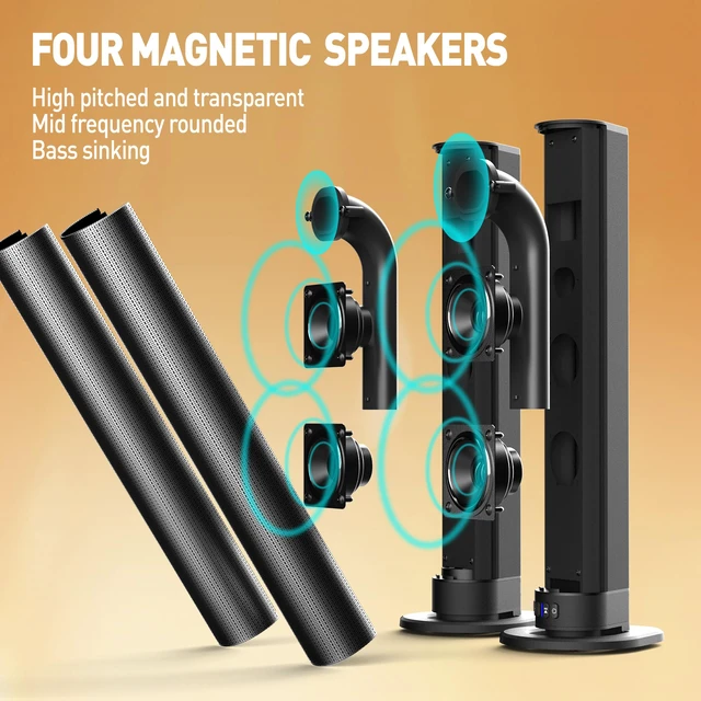 Alt view image 6 of 6 - HANMOCAO Smart TV Soundbar, 2-in-1 Detachable Wireless Soundbar, 120W, Hi-Fi Sound, Bluetooth 5.3 / Optical/AUX/USB, 4 Magnetic Speakers, Compatible with TV/PC/Phone/FM, Home Theater Audio
