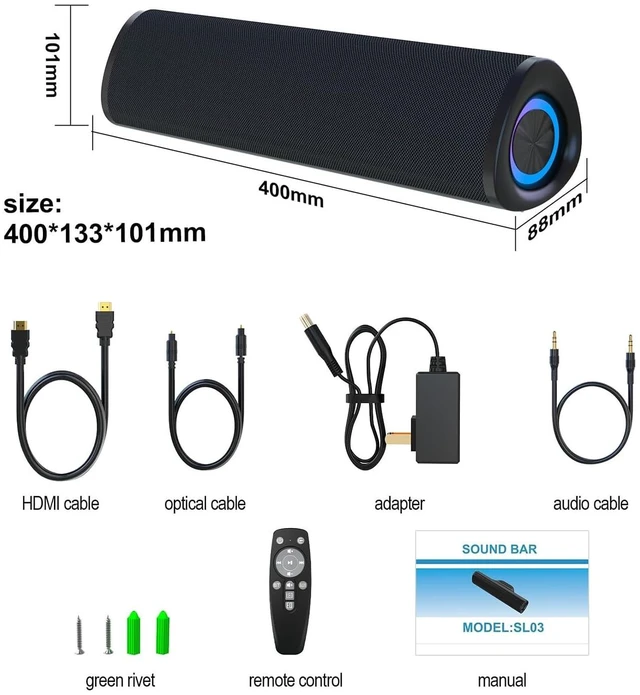 Alt view image 4 of 7 - Jierben Sound Bar for TV, Bluetooth Surround Sound System with 3D Home Theater Audio, RGB Colorful Lighting, ARC/Optical/AUX/USB Connectivity