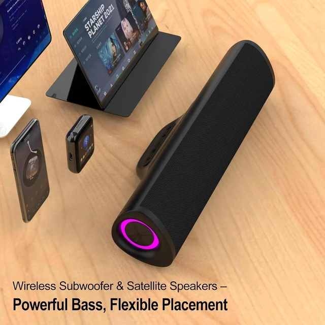 Alt view image 6 of 7 - Jierben Sound Bar for TV, Bluetooth Surround Sound System with 3D Home Theater Audio, RGB Colorful Lighting, ARC/Optical/AUX/USB Connectivity