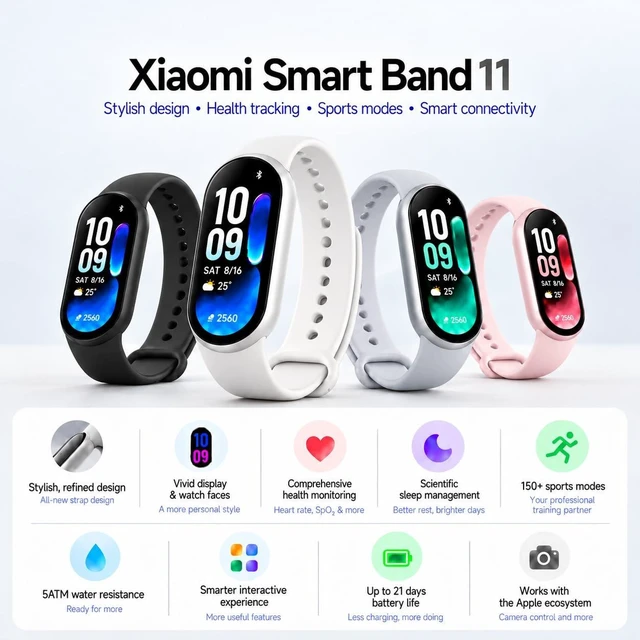 Alt view image 2 of 7 - Xiaomi Smart Band 11 (2026) Fitness Tracker Black, 1.72" AMOLED Screen, 5ATM Waterproof, Heart Rate & SpO2Monitor, Sleep HRV, 150+ Sports Modes, 21-Day Battery, Android & iOS Compatible (Silver)