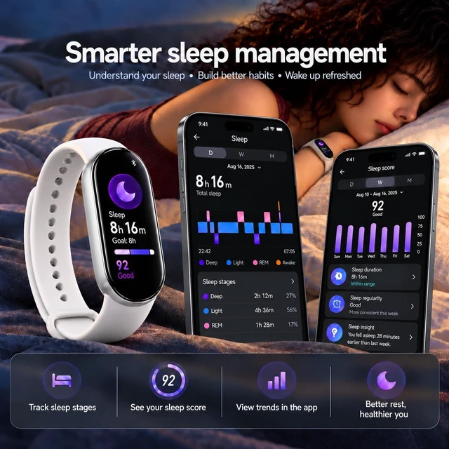 Alt view image 6 of 7 - Xiaomi Smart Band 11 (2026) Fitness Tracker Black, 1.72" AMOLED Screen, 5ATM Waterproof, Heart Rate & SpO2Monitor, Sleep HRV, 150+ Sports Modes, 21-Day Battery, Android & iOS Compatible (Silver)