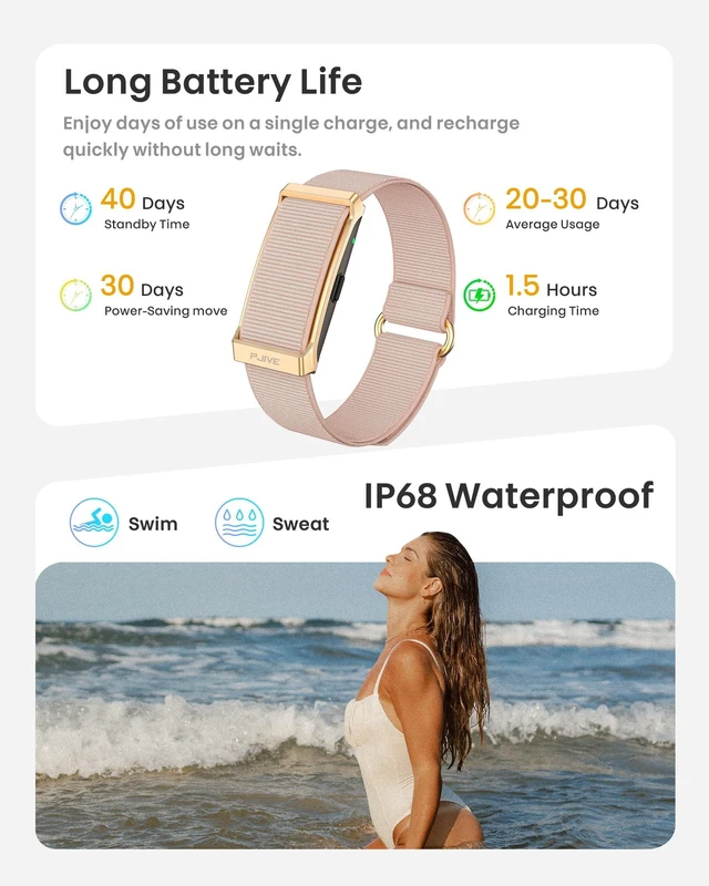 Alt view image 6 of 7 - Smart Bracelet, Health Fitness & Activity Tracker with All-Day Continuous Heart Rate/Blood Pressure Monitor, Sleep Tracker, 170+ Sport Modes, 60 Day Battery & Free App, IP68 Smart Band for Android IOS