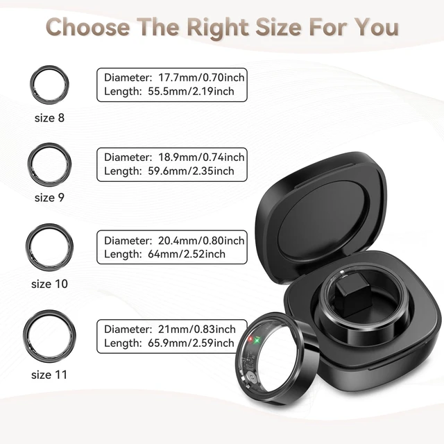 Alt view image 6 of 7 - Smart Ring for Men, Fitness & Activity Tracker with Blood Pressure/Heart Rate Monitor, Sleep Tracker, Step Counter, IP68 Waterproof Ring for iOS & Android, Fast Charge, No Subscription (Black,Size10)