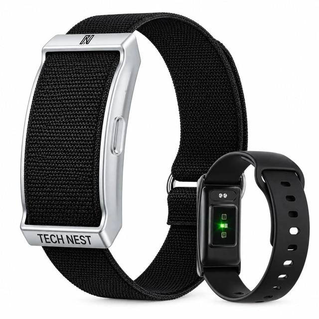 Main image of TECH NEST Smart Bracelet, Screenless Fitness Tracker, Health Bracelet for Men and Women, Activity Watch, 24/7 Heart Rate, Sleep Tracker, HRV Monitor, Step Tracker (Black)